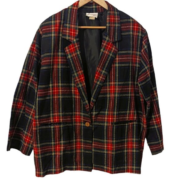 Vintage Jackets & Blazers - Cabincore Blazer Plaid Vintage Wool Jacket Preppy‎ Heritagecore Academia Tartan
